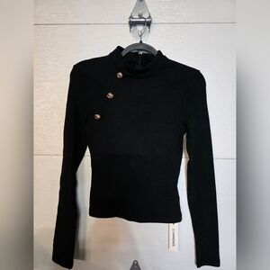 Commense Black Long Sleeve Top with Gold Button Detail